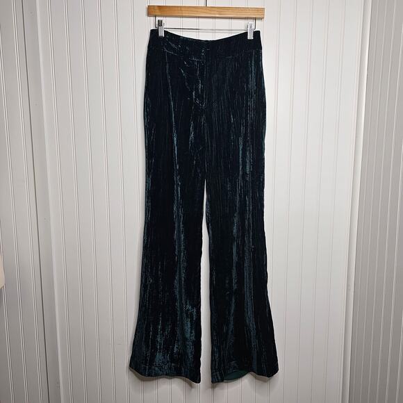 Nasty Gal Crushed Velvet High Waisted Wide Leg Pants Size 4 NWT Emerald - Picture 2 of 8